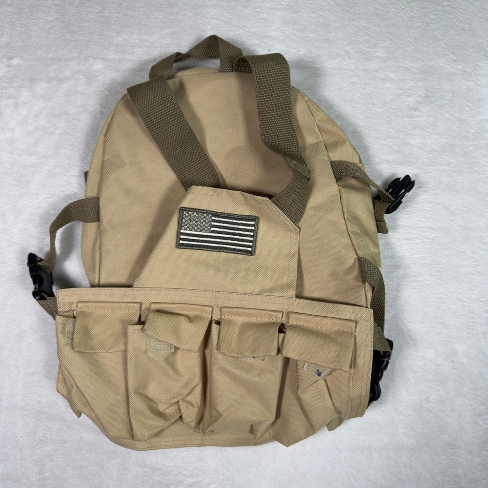 Khaki Tan Tactical Cargo Backpack Mini Small US Flag Patch Kids Adult Casual Bag